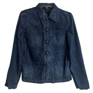Lauren Ralph Lauren Distressed Wash Kimono Clasp Blue Denim Trucker Jacket S